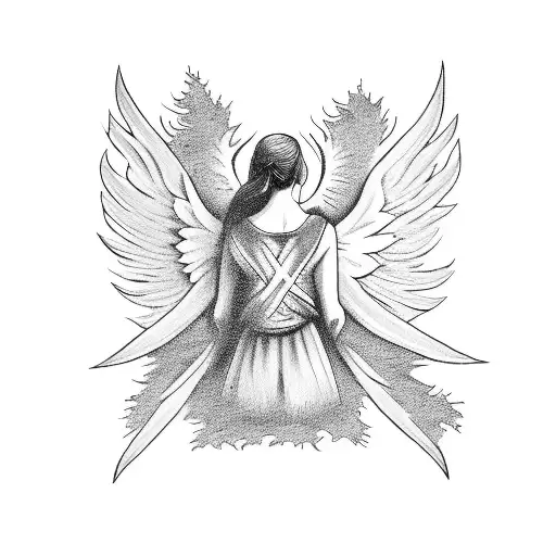 angel and fire tattoo design idea