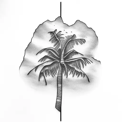 Palm tree 3 butterflies A boy climbs the tree tattoo design idea