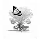 Palm tree 3 butterflies A boy climbs the tree tattoo design idea