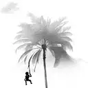 Palm tree 3 butterflies A boy climbs the tree tattoo design idea