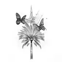 Palm tree, 3 butterflies  tattoo design idea
