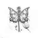 Palm tree, 3 butterflies  tattoo design idea