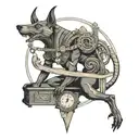 anubis with weighing scale under and pyroglyphic bacgound tattoo design idea