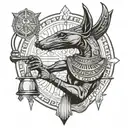 anubis with weighing scale under and a pyroglyphic background  tattoo design idea