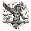 anubis with weighing scale under and a pyroglyphic background  tattoo design idea
