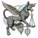 anubis with weighing scale under and a pyroglyphic background  tattoo design idea