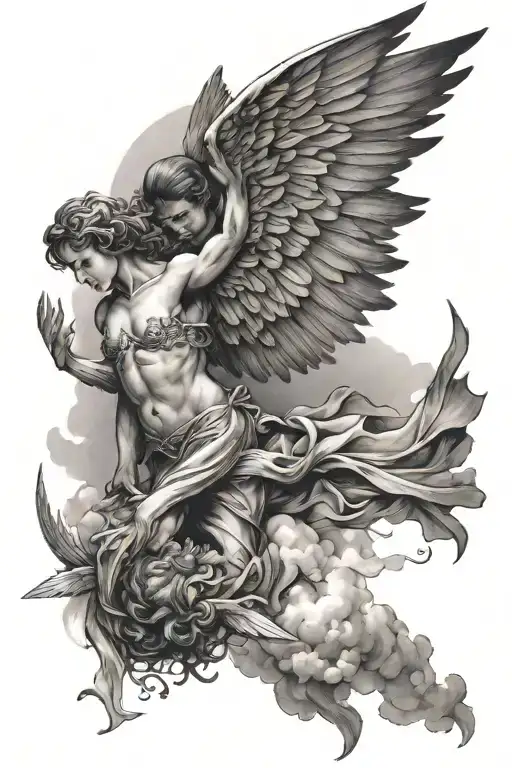 The fallen angel falling from heaven tattoo design idea