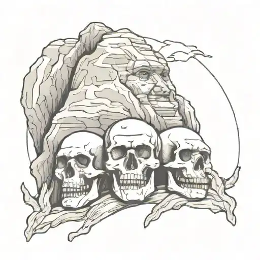 chest tattoo of mount rushmore with skulls in stead of heads doing hear no evil see no evil speak no evil tattoo design idea