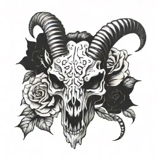 goat face skull tattoo design idea