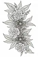 Olive branch with chilli pepper and Roses lined simple calendula flowers tattoo design idea