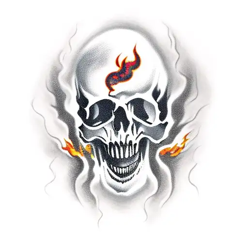 Ghost with a skull and flames tattoo design idea