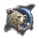grizzly bear, moonlight,  tattoo design idea