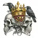 skull, crown, crow perched on top tattoo design idea