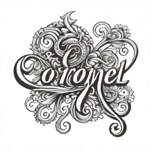 name "Coronel" in cursive with treble clef symbol as the C in Coronel  tattoo design idea