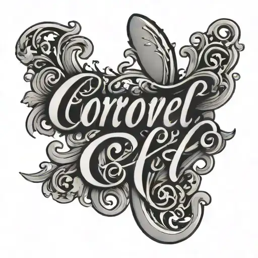 name "Coronel" in cursive with treble clef s h calligraphy tattoo design idea
