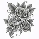 name "Coronel" in cursive with roses around it tattoo design idea