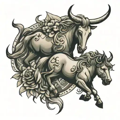 blend of taurus and horse astrology tattoo design idea