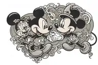 Halloween ghost Mickey Mouse and Minnie Mouse love each other tattoo design idea
