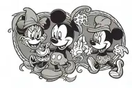 Halloween ghost Mickey Mouse and Minnie Mouse love each other tattoo design idea
