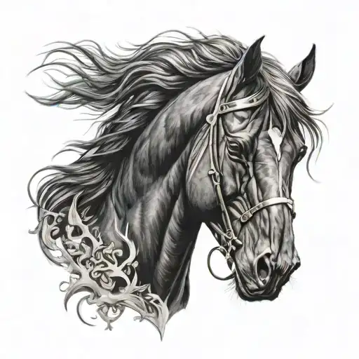 warrior black horse head tattoo design idea
