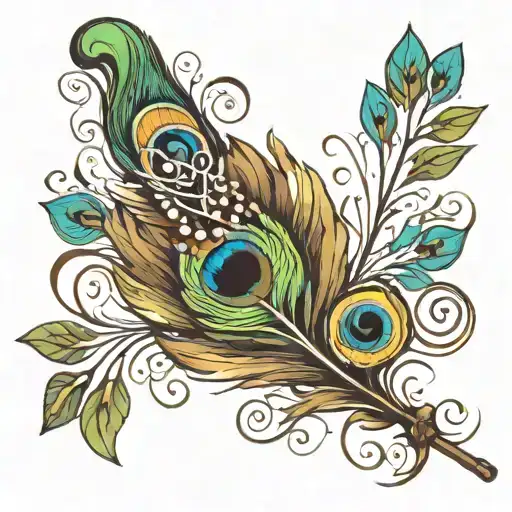 peacock feather and flute tattoo design idea