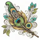 peacock feather and flute tattoo design idea