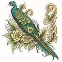 peacock feather and flute tattoo design idea