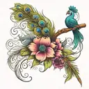 peacock feather and flute tattoo design idea