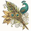peacock feather and flute tattoo design idea