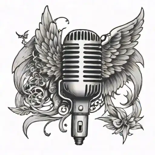 A microphone with wings, symbolizing the freedom and power of music tattoo design idea