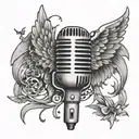 A microphone with wings, symbolizing the freedom and power of music tattoo design idea