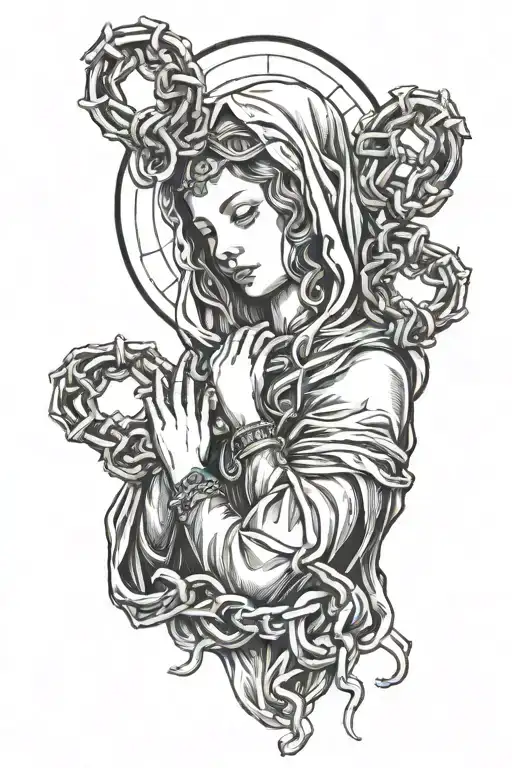 Our Lady with shackles in her hands. tattoo design idea
