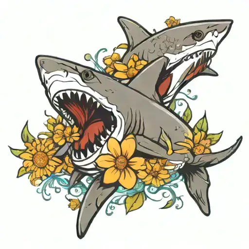 hammer head shark and daisys inside tattoo design idea