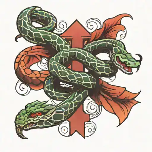 leviathan cross snake intertwined tattoo design idea