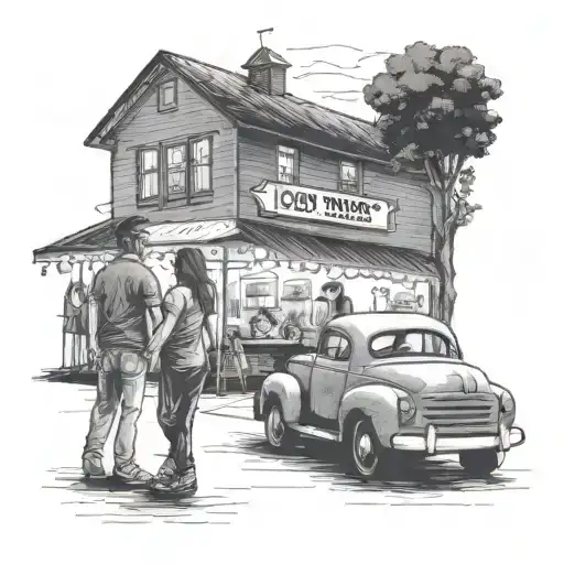 car parked at farmers market with couple dancing on the side at night with forever and always on back of window   tattoo design idea