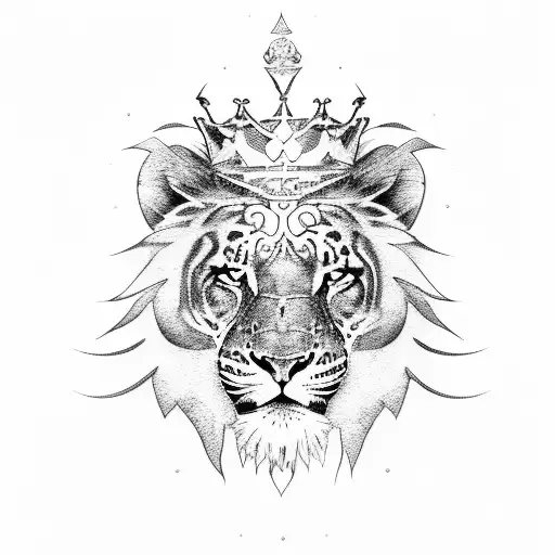 Lion in jungle with kids names tattoo idea | TattoosAI
