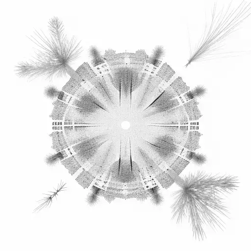 foggy pine forest scenery cut into circular mandala  tattoo design idea