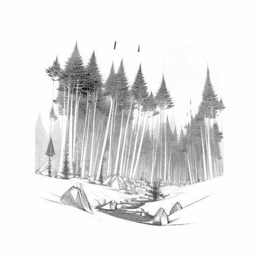 a trail leads through the forest tattoo design idea