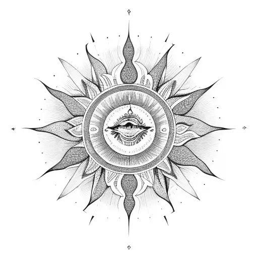 mandala sun under mantra tattoo design idea