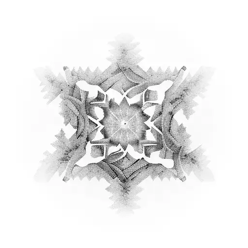 foggy pine forest embedded in circular mandala  tattoo design idea