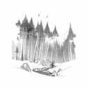 a trail leads through the forest tattoo design idea