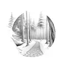 a trail leads through the forest tattoo design idea