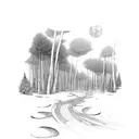 a trail leads through the forest tattoo design idea