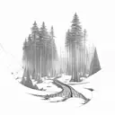 a trail leads through the forest tattoo design idea