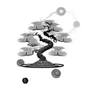 one big circular spiraling mandala around japanese bonsai tree  tattoo design idea