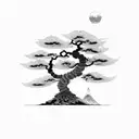 one big circular spiraling mandala around japanese bonsai tree  tattoo design idea