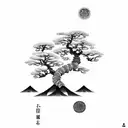 one big circular spiraling mandala around japanese bonsai tree  tattoo design idea