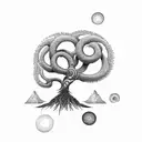 fine dotwork spiral mandala around tree tattoo design idea