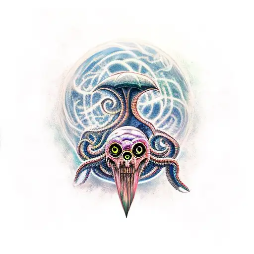 Raven meet eldritch horror tattoo design idea