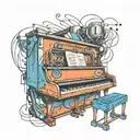 A futuristic interpretation of a piano merging with computer wires tattoo design idea